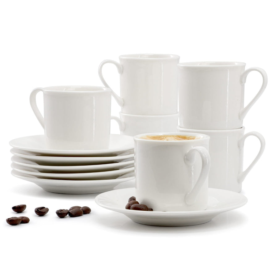Elama Aspin 12 Piece 2.5 Ounce Porcelain Espresso Cup Set in White with Saucers