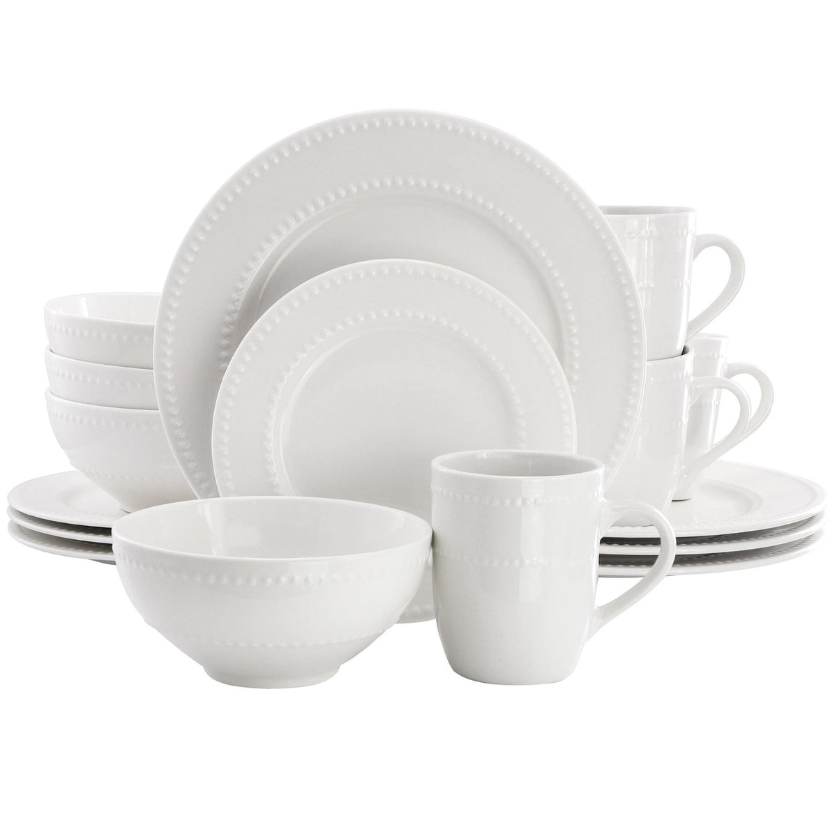 Elama Olevia 16 Piece Embossed Dot Stoneware Dinnerware Set in White-0