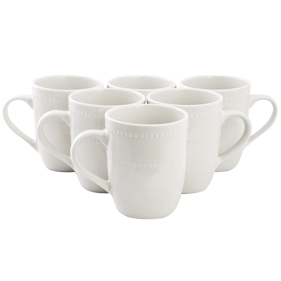 Elama Olevia 6 Piece Embossed Dot Stoneware 12 Ounce Mug Set in White