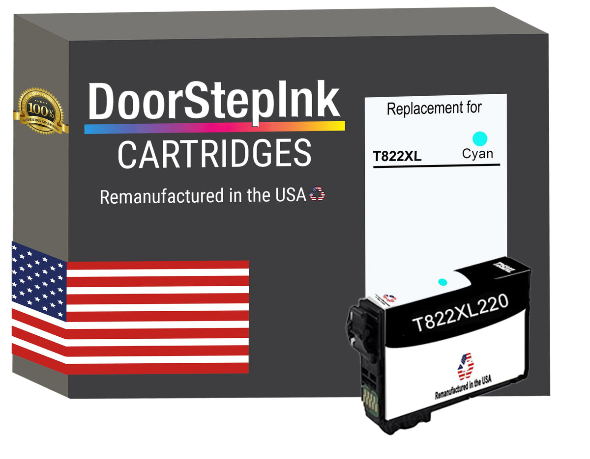 DoorStepInk Brand for Epson T822XL High Yield Cyan Remanufactured in USA Ink Cartridge,T822XL220-S-0