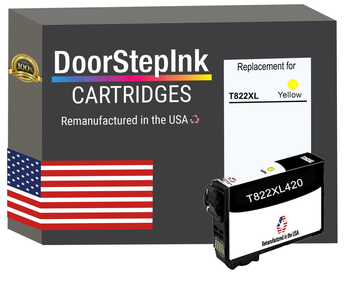 DoorStepInk Brand for Epson T822XL High Yield  Yellow Remanufactured in USA Ink Cartridge, T822XL420-S-0