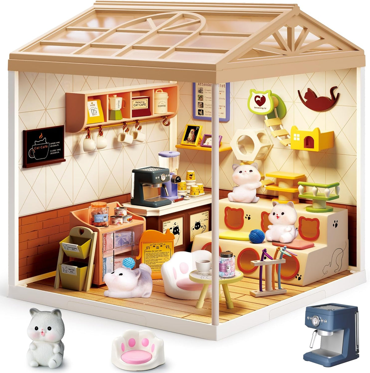 Cat Cafe Miniature Dollhouse Kit F07AM7-7-8007-0
