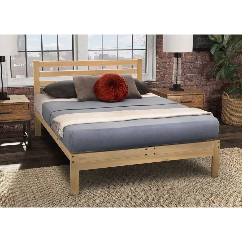 Full size Solid Wood Platform Bed Frame with Slatted Headboard - Made in USA-0