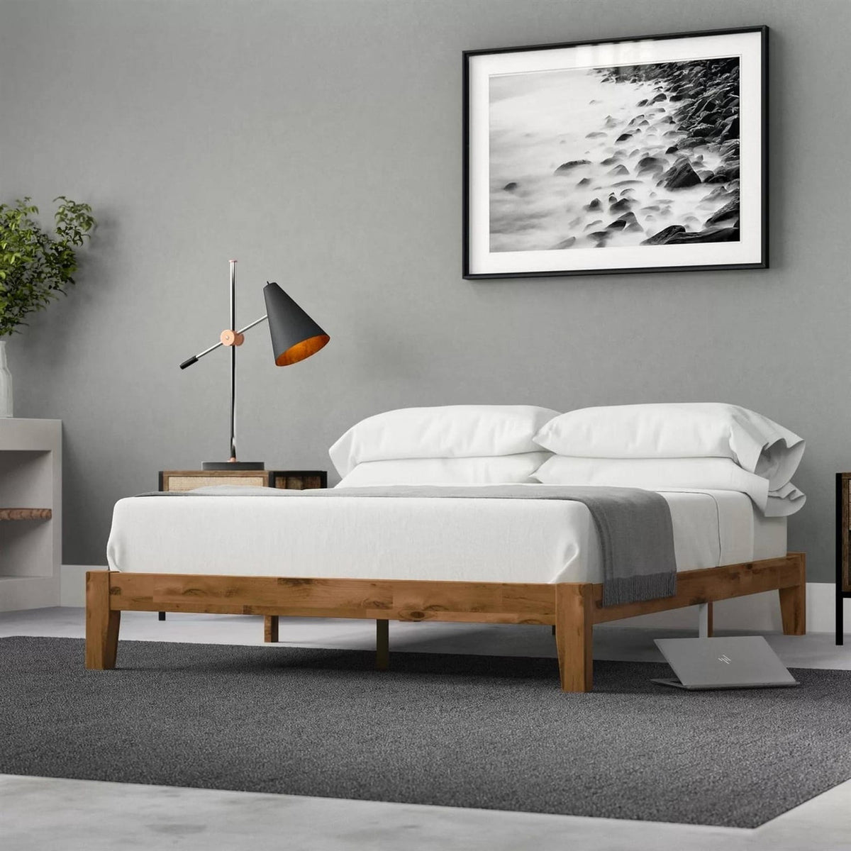 Full size Simple Modern Solid Wood Platform Bed Frame - 700 lb. Weight Capacity-0