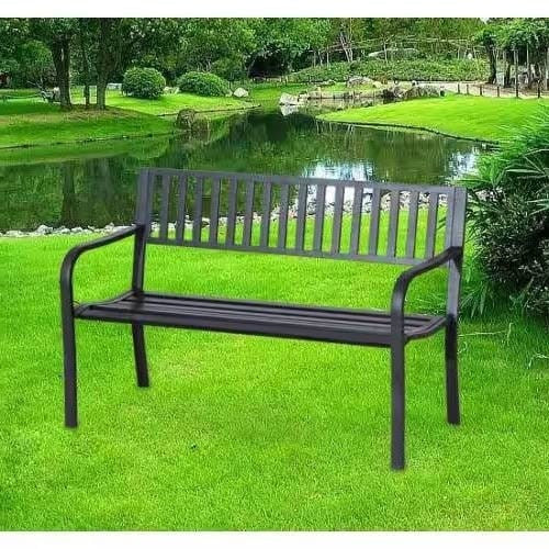 Outdoor Black Metal Garden Bench with 484lb Max Weight Capacity