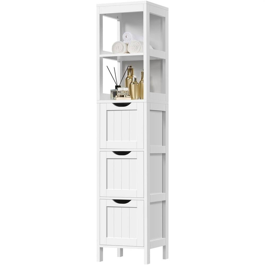 Bathroom Cabinet Tower with 3 Storage Drawers and 2 Shelves in White Wood Finish
