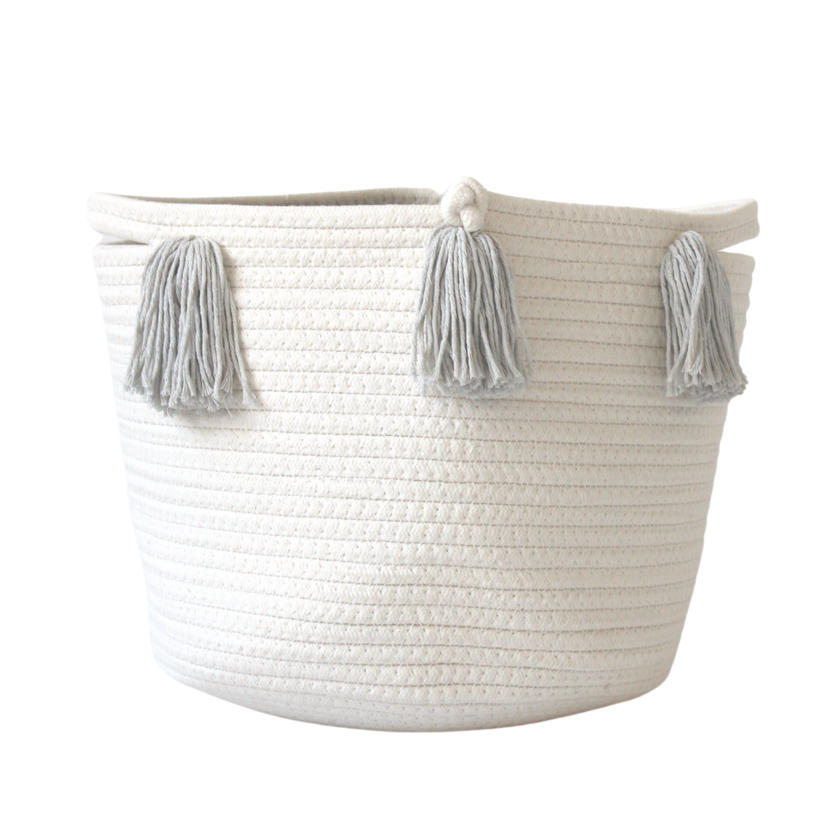 Grey Tassel Basket - Medium-0