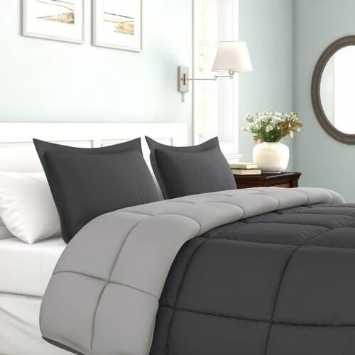 Twin/Twin XL Traditional Microfiber Reversible 3 Piece Comforter Set in Grey-0