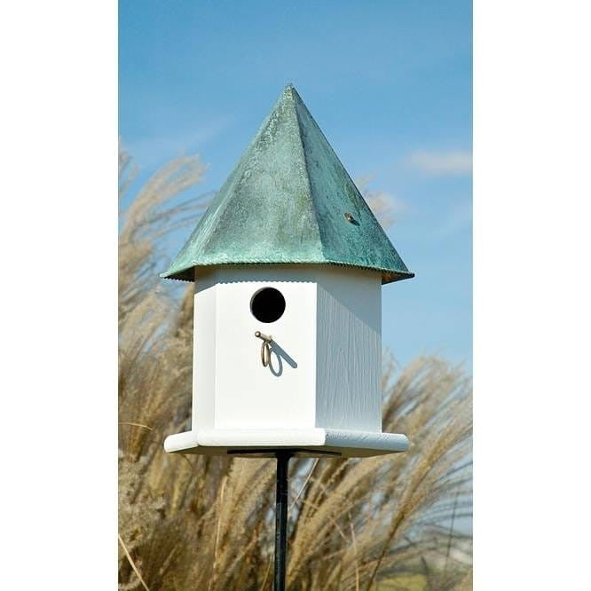 White Octagonal Bird House with Verdigris Copper Roof - Made in USA-0
