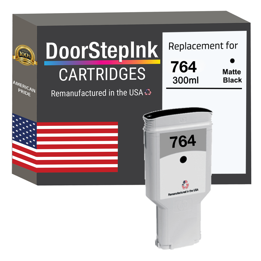 DoorStepInk Brand for HP 764 300mL Matte Black Remanufactured in the USA Ink Cartridge, C1Q16A-0