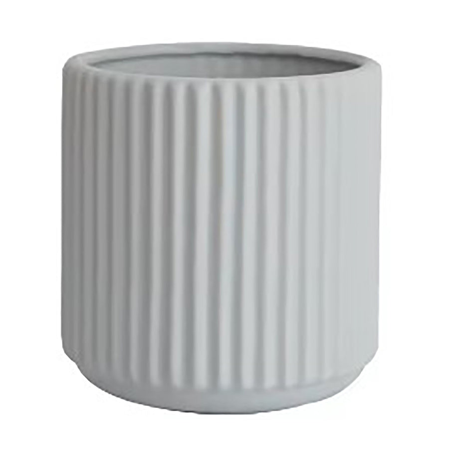 Ribbed Ceramic Vase-Grey-L