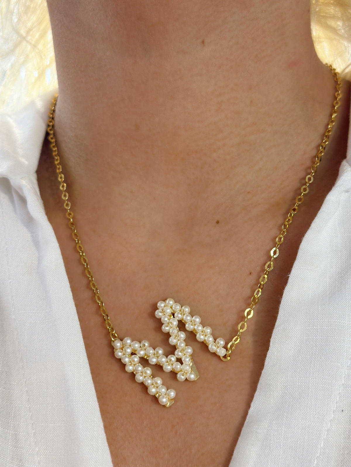 Pearl Initial Gold Plated Chain Necklace-0