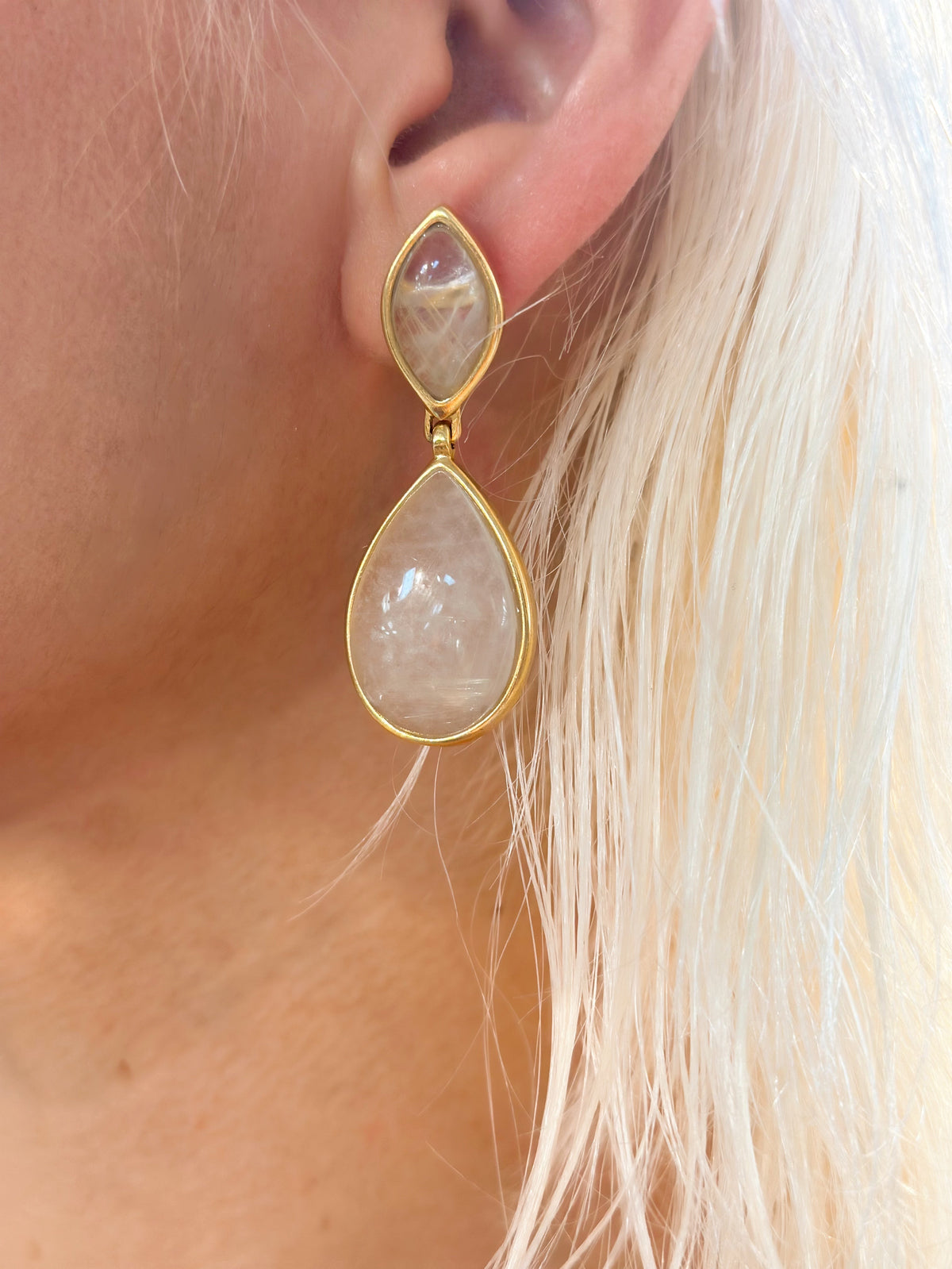 Clear Quartz Gold Plated Drop Earrings-0