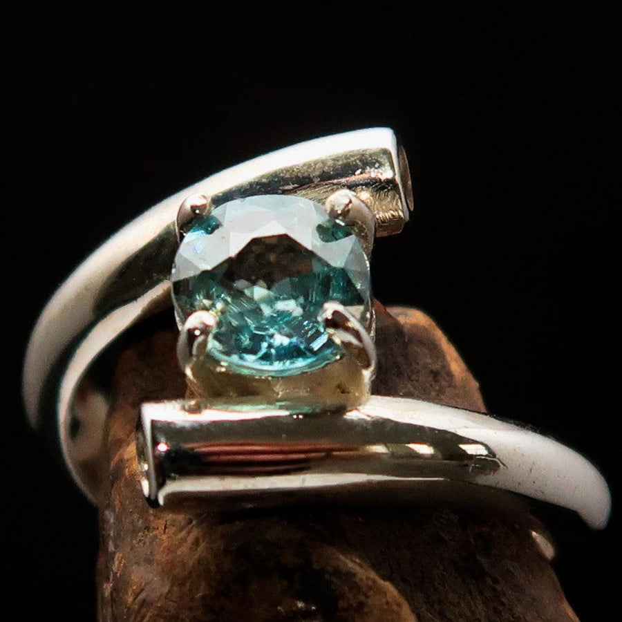 Gemstone Sterling Silver Solitaire Ring with Round Cut Blue Zircon - Size 7
