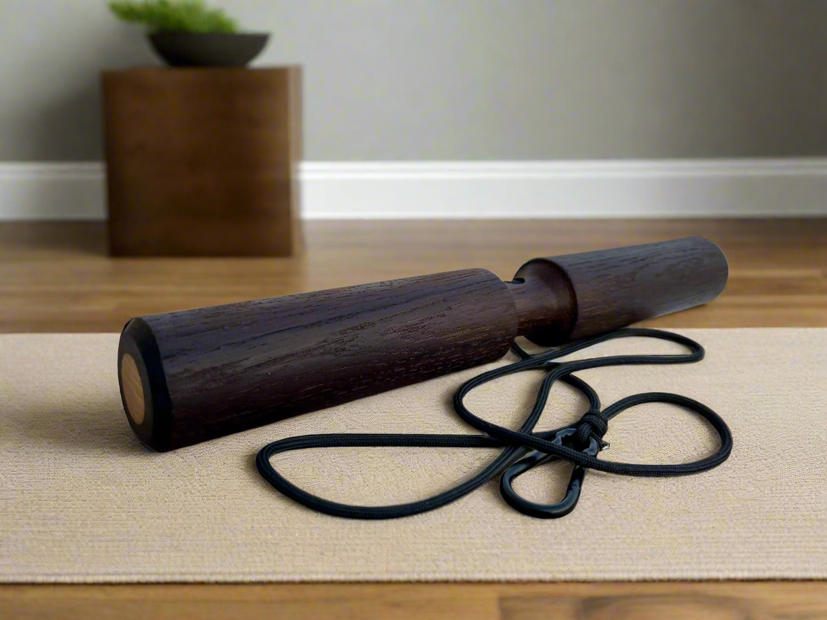 Smoked Oak Wrist Roller with Rope and Carabiner 1.89" (4.8 cm) Diameter (Copy)-0