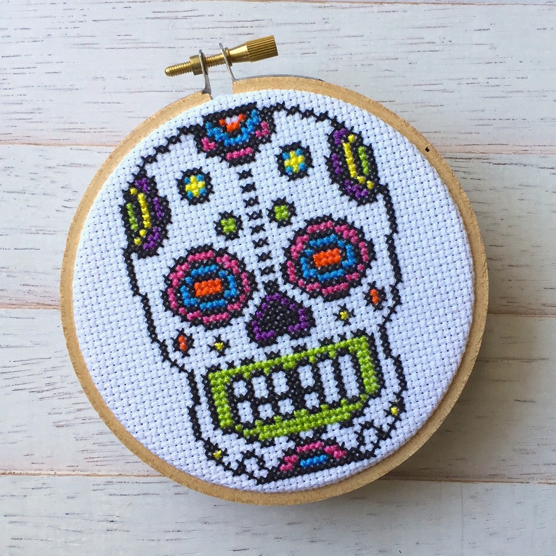 Bright Sugar Skull Counted Cross Stitch DIY KIT-0