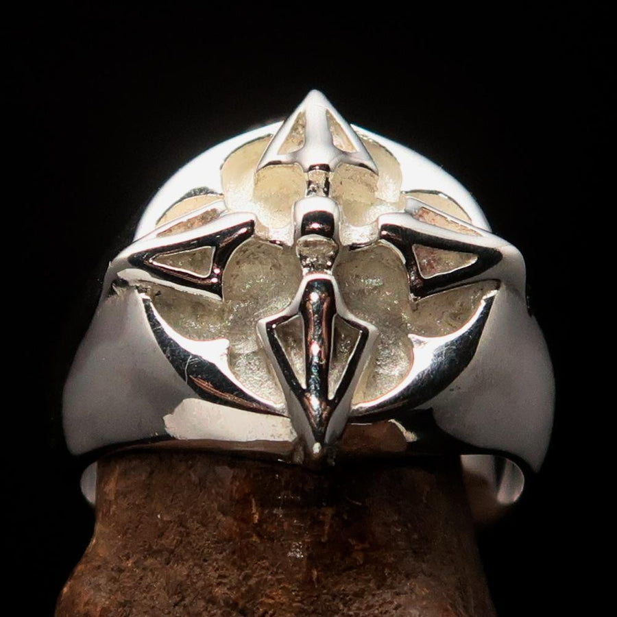 Mens Sterling Silver Ring Crossed Tibetan Thunderbolts