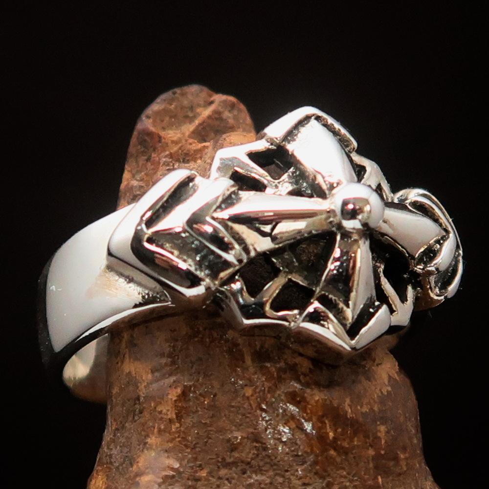 Mens Sterling Silver Ring Eight Arrows Mariners Cross-0