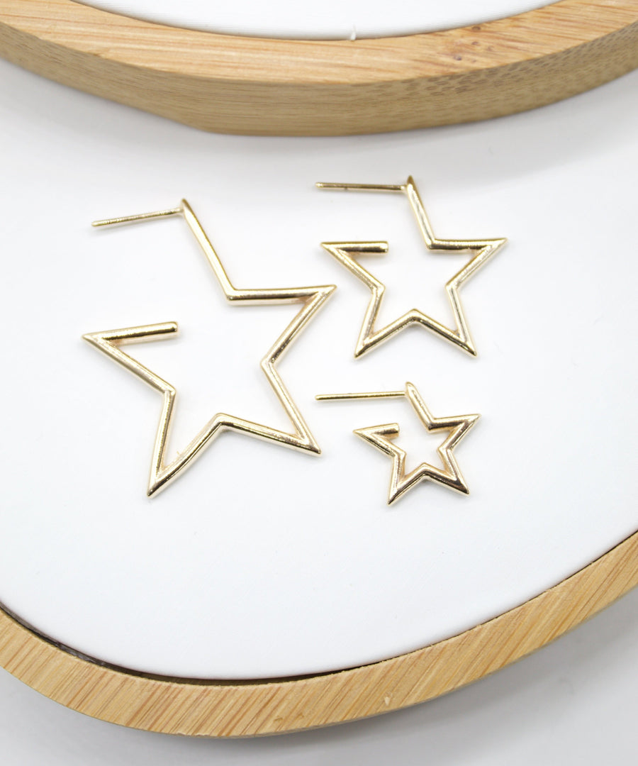 18K Gold Filled Open Star Hoop Modern Minimalist Stud Earrings