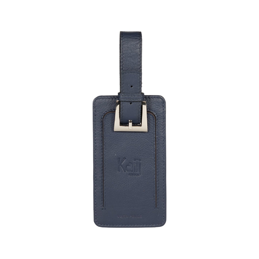 Blue Full-Grain Leather Luggage Tag
