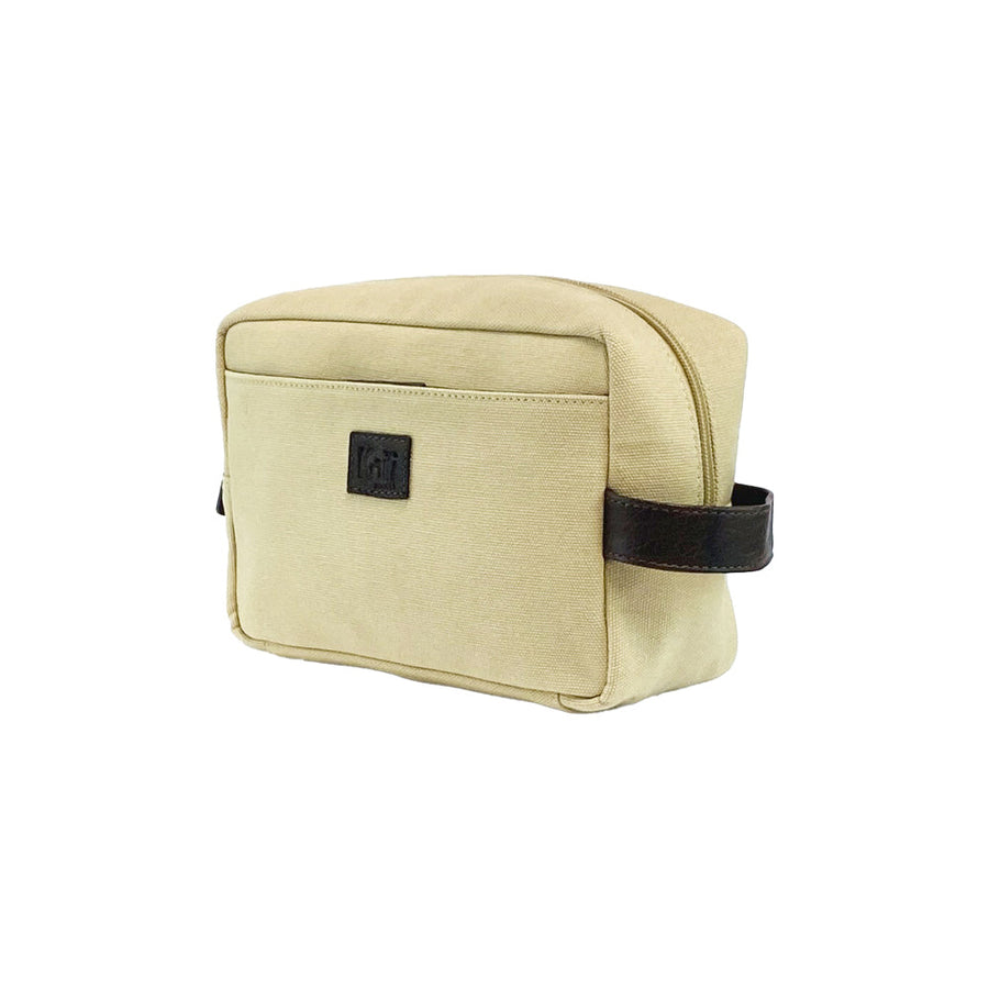K0014GB | Canvas & Full-Grain Leather Beauty Case – Rope/Dark Brown, 24 × 15 × 9 cm
