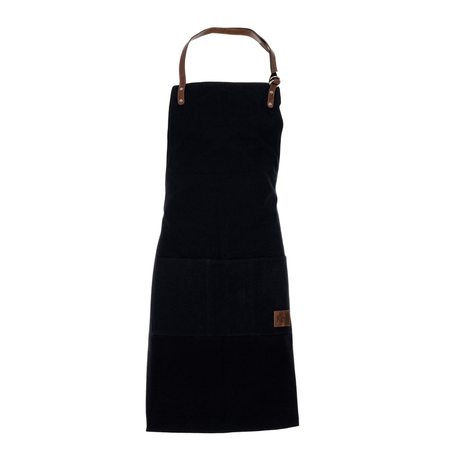 K0015AB | Canvas & Full-Grain Leather Work Apron – Black/Dark Brown, 70 × 90 cm