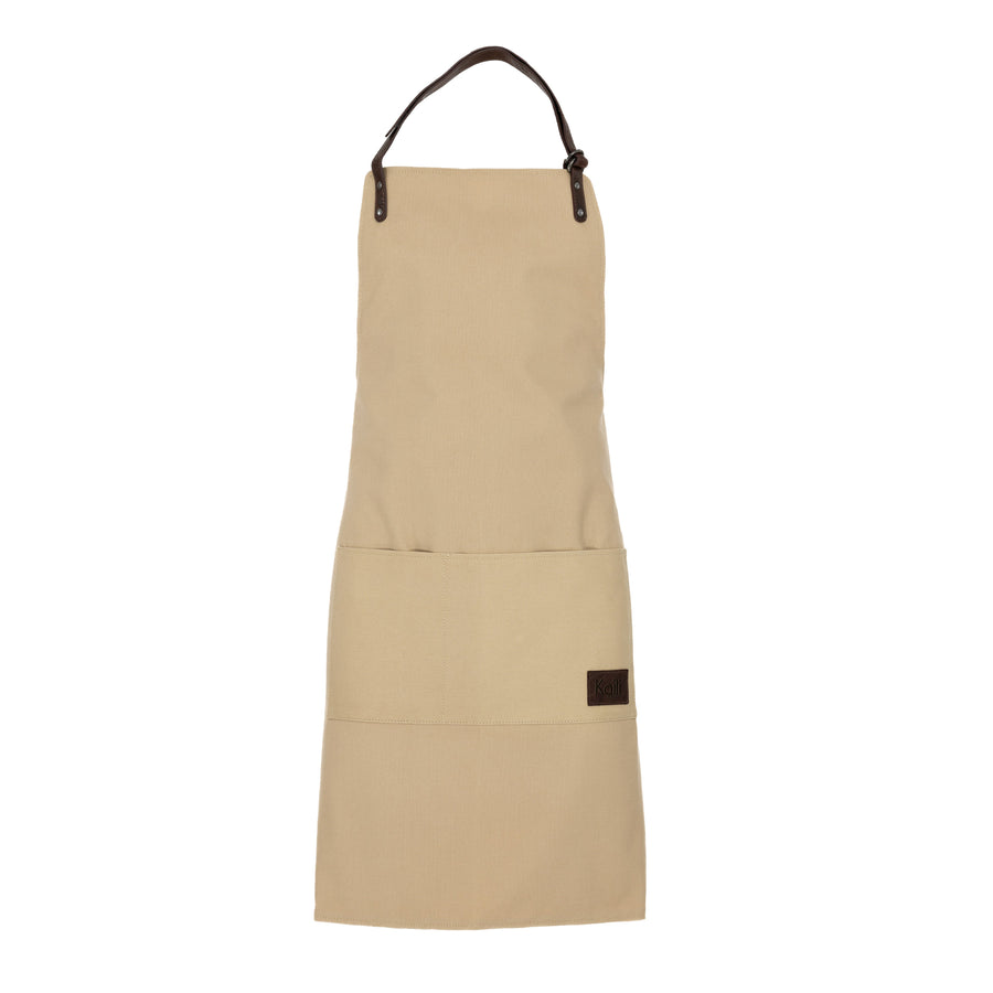 K0015GB | Canvas & Full-Grain Leather Work Apron – Rope/Dark Brown, 70 × 90 cm