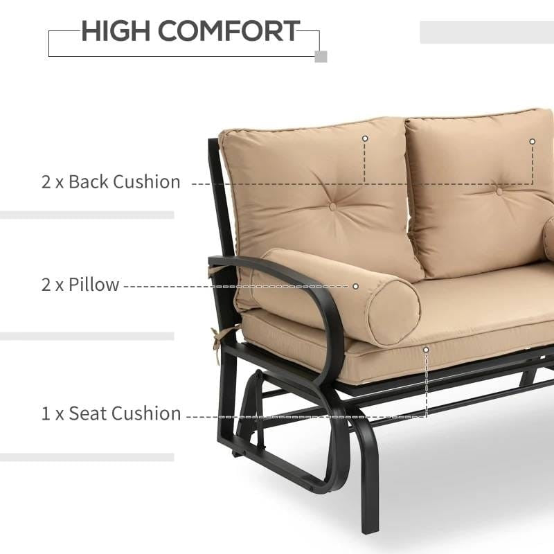 Outdoor Garden Patio Rocking Glider Chair Loveseat with Tan Khaki Cushions-0
