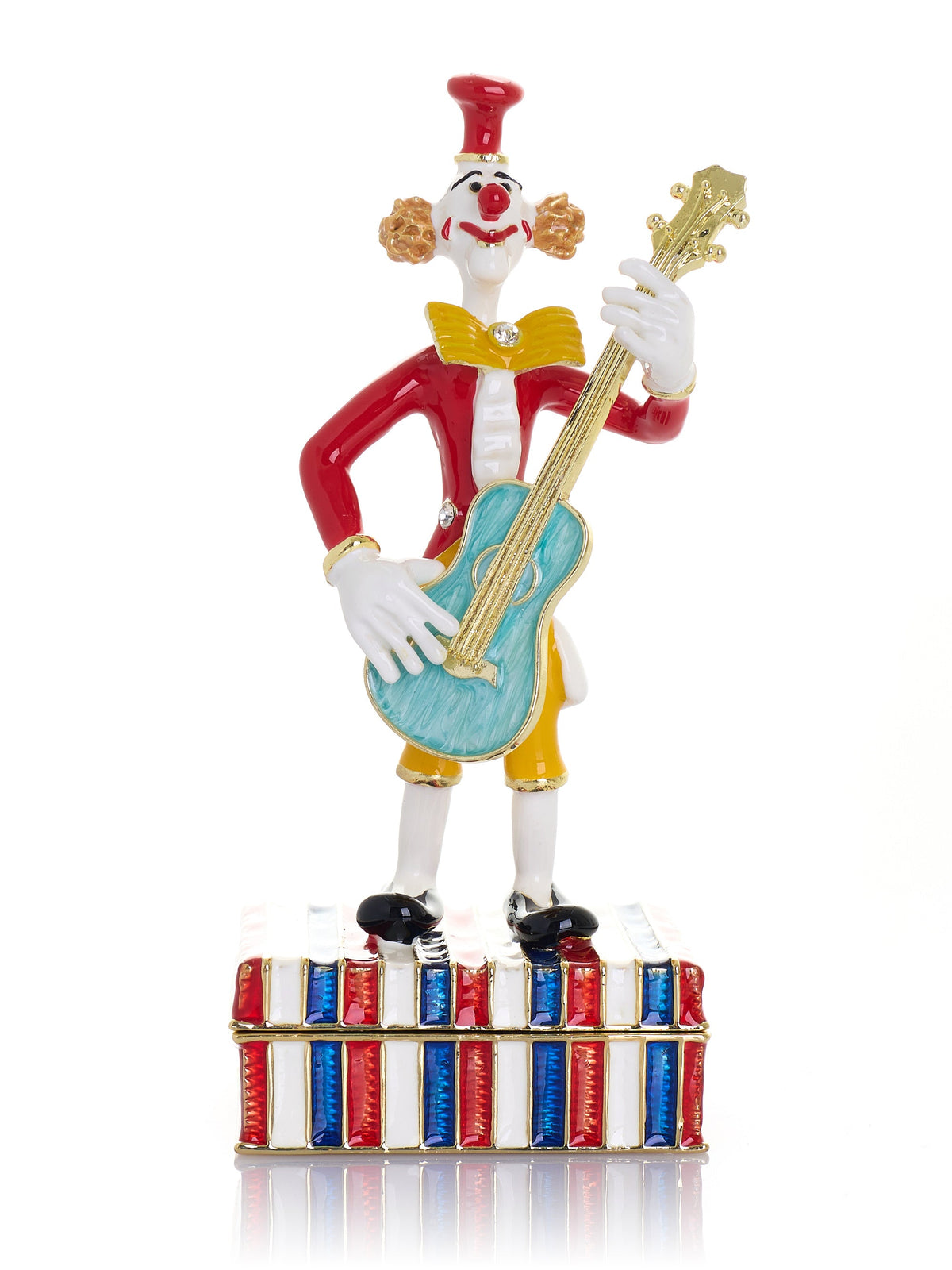 Musical Circus Clown with Turquoise Guitar Trinket Box-0