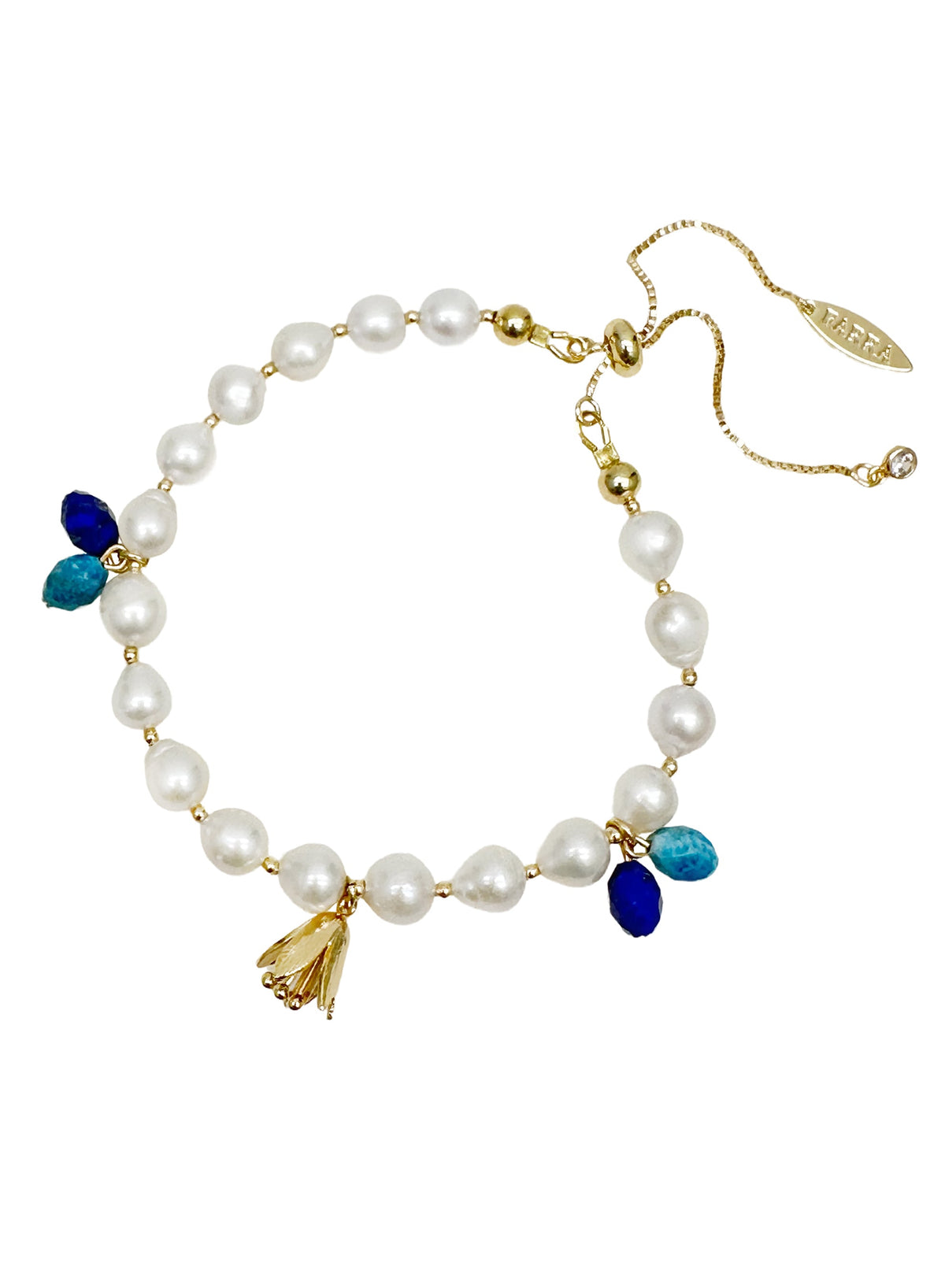 Freshwater Pearls With Blue Gemstone and Flower Charms Bracelet LB008-0