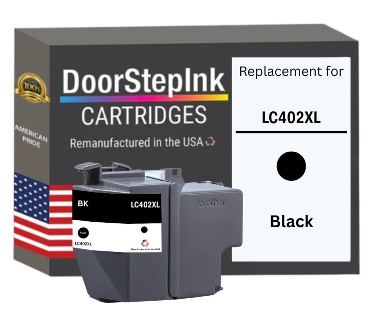 DoorStepInk Brand for Brother LC402XL Black High Yield Remanufactured in USA Inkjet Cartridge, LC402XLBK-0
