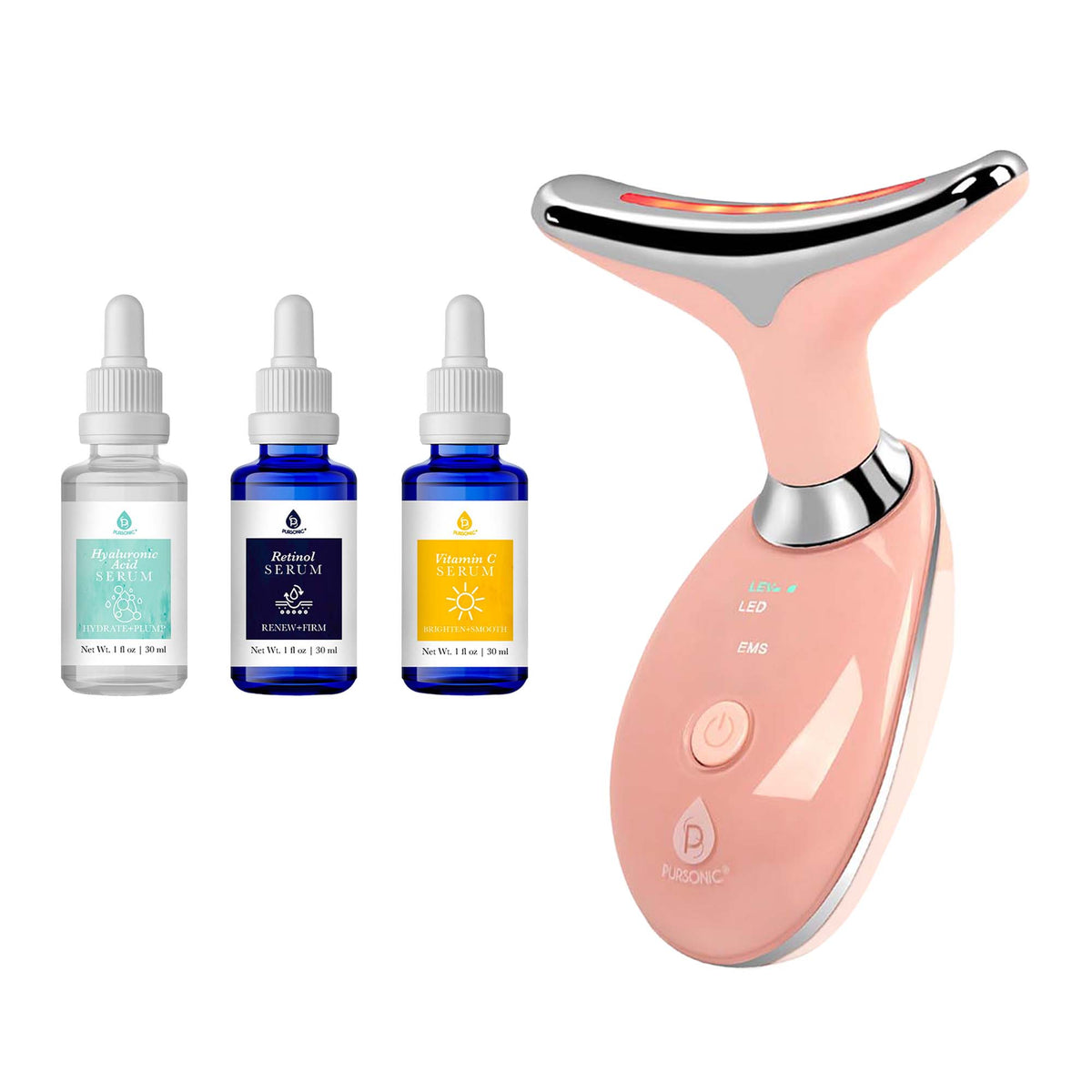 Pursonic 7-in-1 LED Beauty Device & Anti-Aging Serum Set Bundle-0