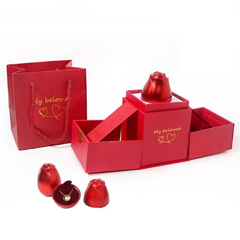Lifting Rose Gift Box Jewelry Display For Women-0