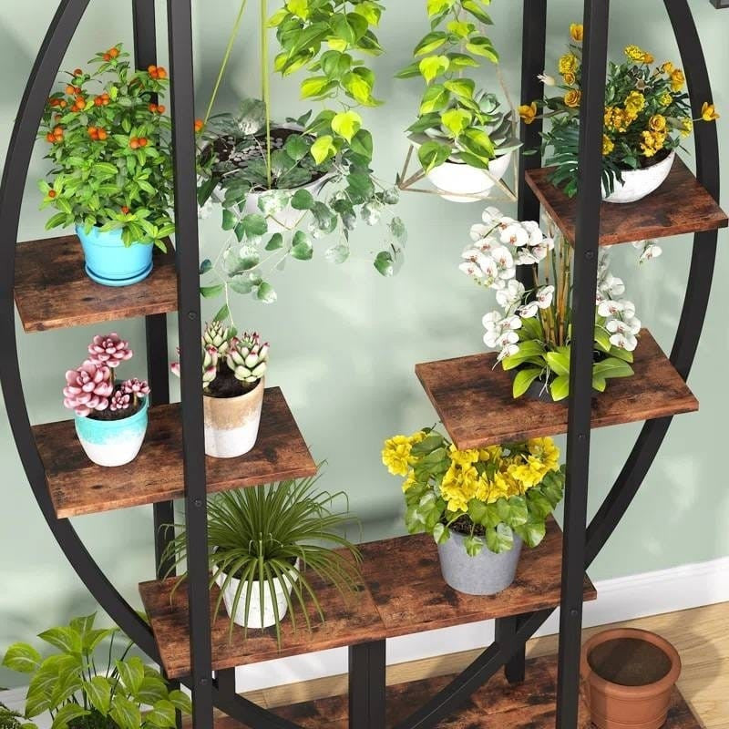Set of 2 - Symmetrical Modern Metal Wood 10-Shelf Plant Stand