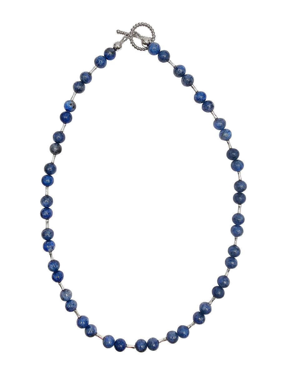 Blue Apatite With Sterling Silver Men's Necklace MEN27