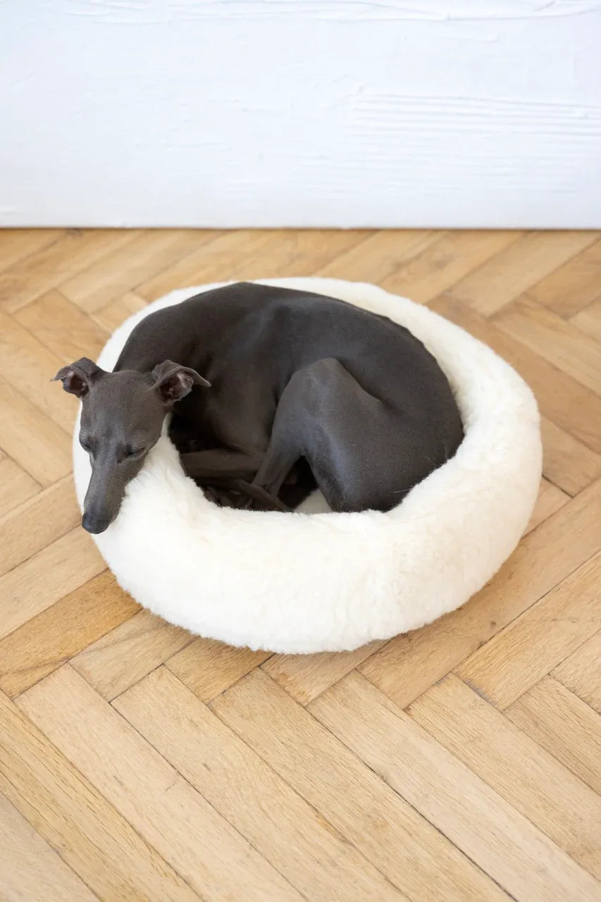 Round Natural Wool Pet Bed - White-0