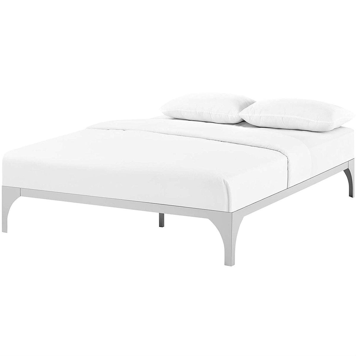 King size Modern Metal Platform Bed Frame in Silver Finish with Wood Slats-0