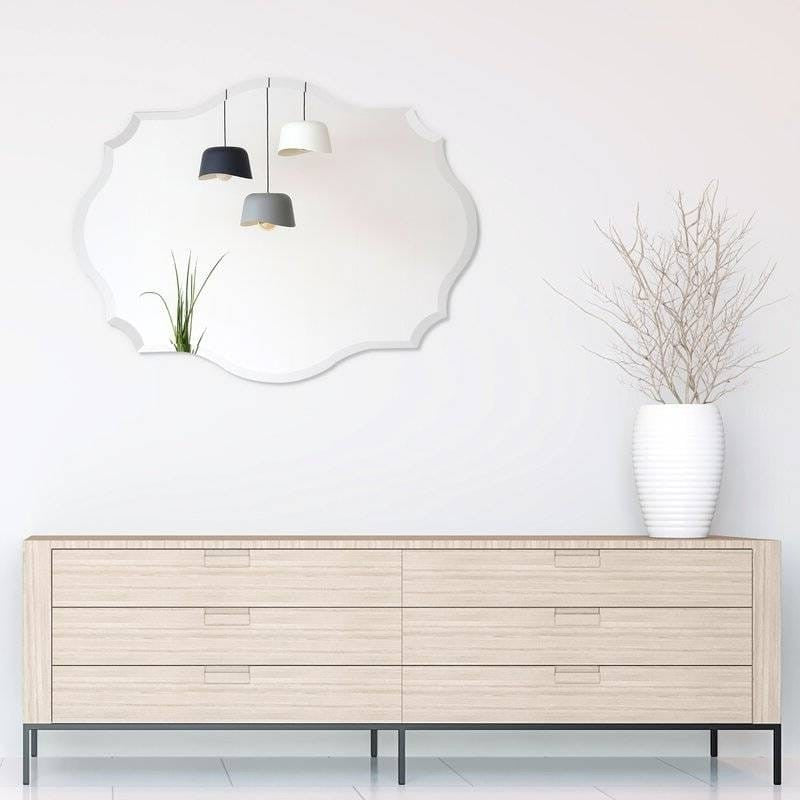 Modern Frameless 32 x 24 inch Scalloped Beveled Accent Bathroom Mirror-0