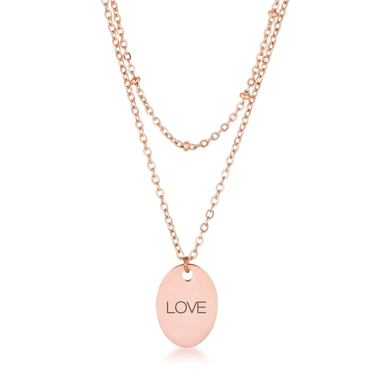 Rose Gold Plated Double Chain LOVE Necklace-0