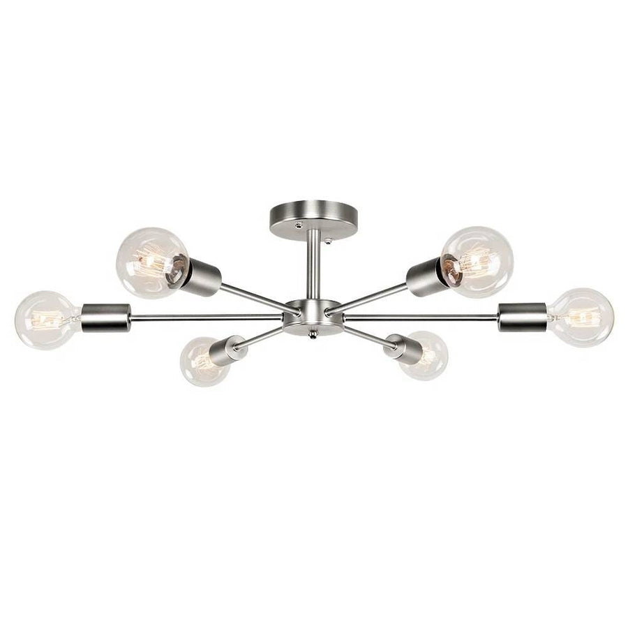 Modern 23-inch 6-Light Semi Flush Mount Sputnik Ceiling Light in Nickel Finish