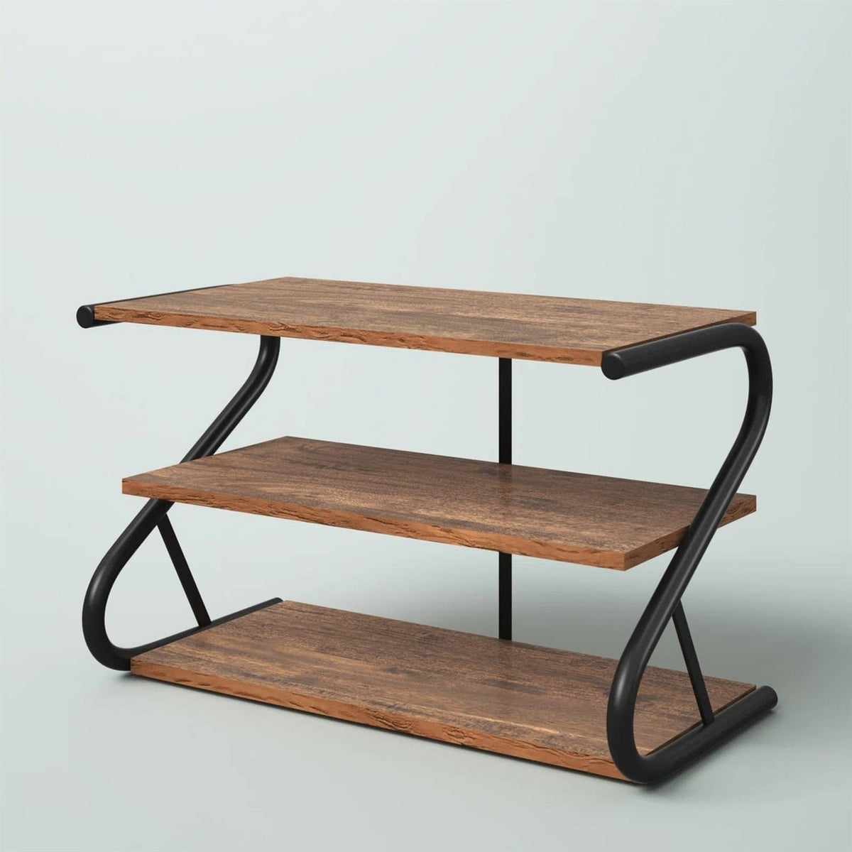 Modern Industrial Metal Wood 3-Tier Shoe Rack - Holds up to 9 Pair of Shoes-0