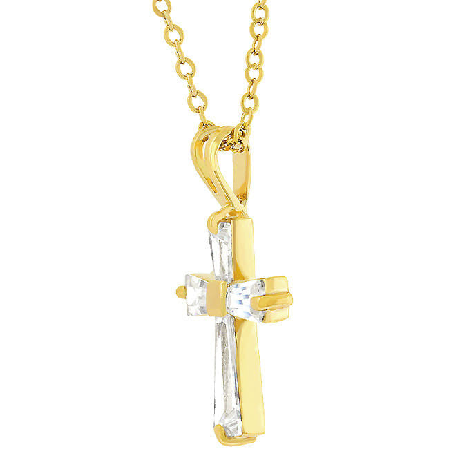 Goldtone Finish Baguette Cross-0