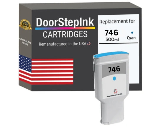 DoorStepInk Brand for HP 746 300ml Standard Yield Cyan Remanufactured in the USA Ink Cartridge, P2V80A-0