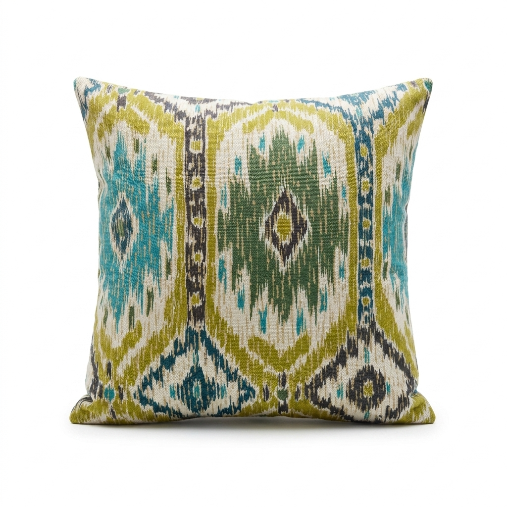 Green Avalanche Green Ikat Luxury Outdoor/Indoor Throw Pillow-0