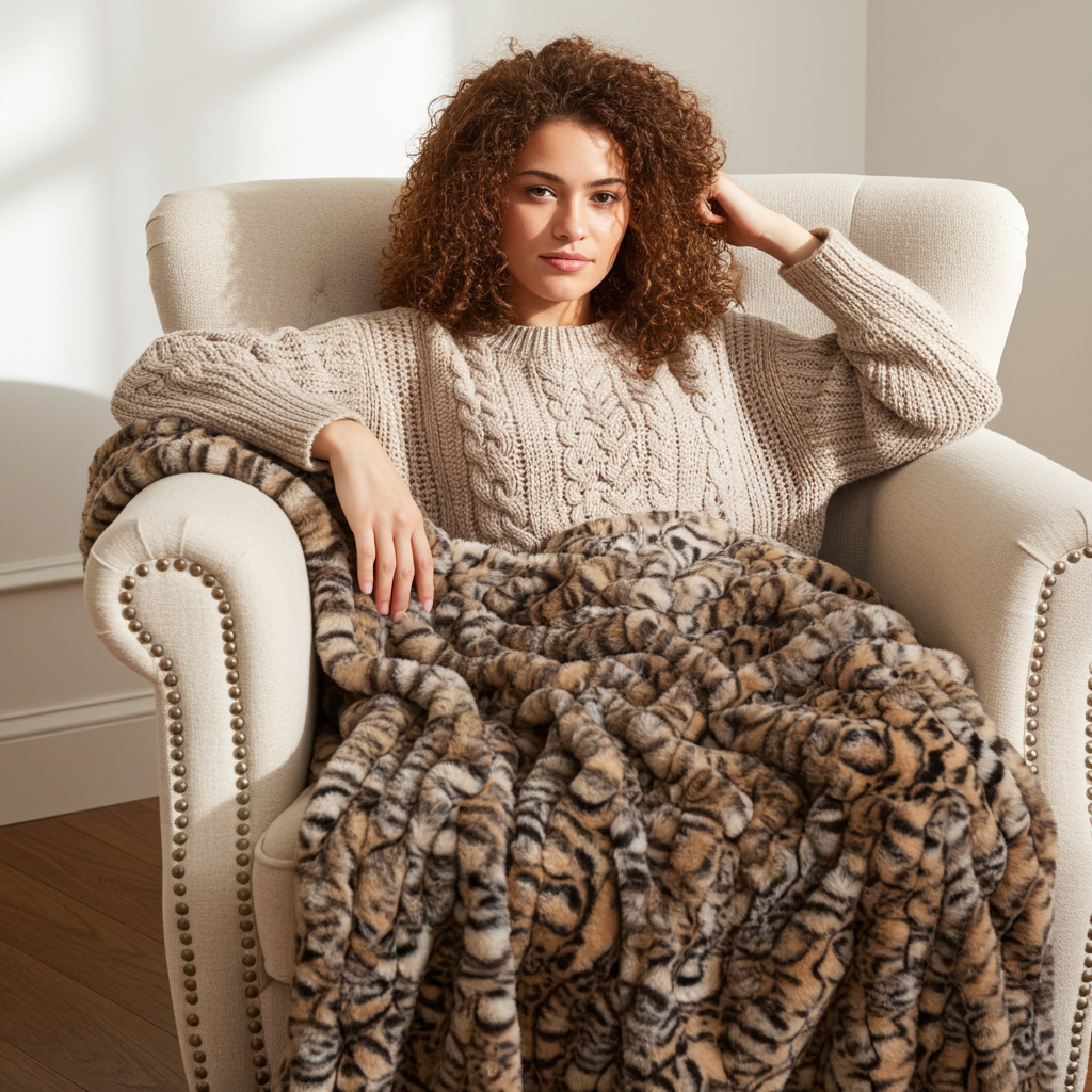 Plutus Natural Leopard Sharpei Faux Fur Luxury Throw Blanket-0