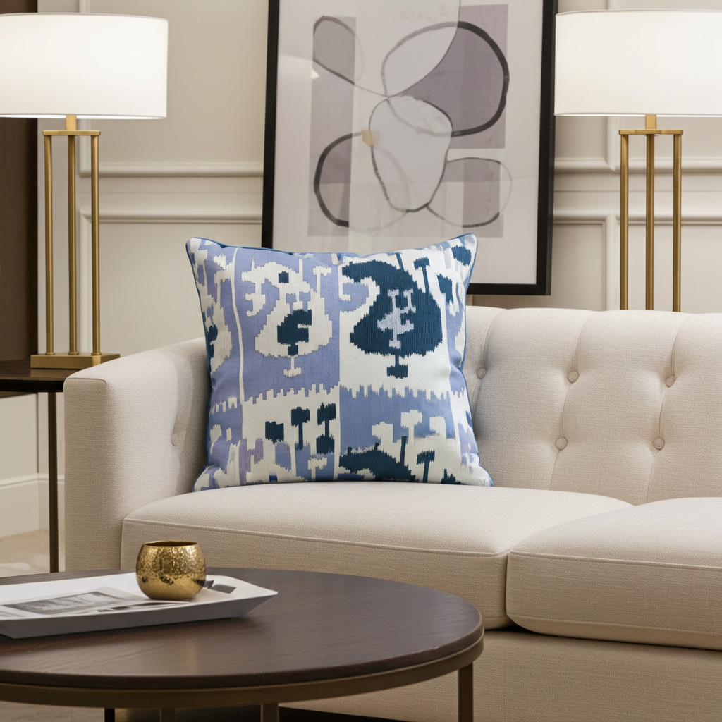 Wild Chumash Blue Brown Geometric Luxury Outdoor/Indoor Throw Pillow-0