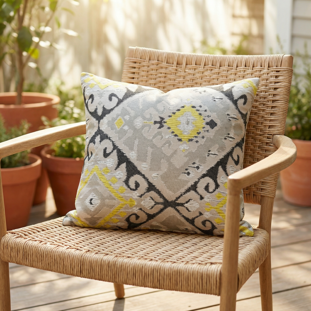 Isabis Plush Brown Ikat Luxury Outdoor/Indoor Throw Pillow-0