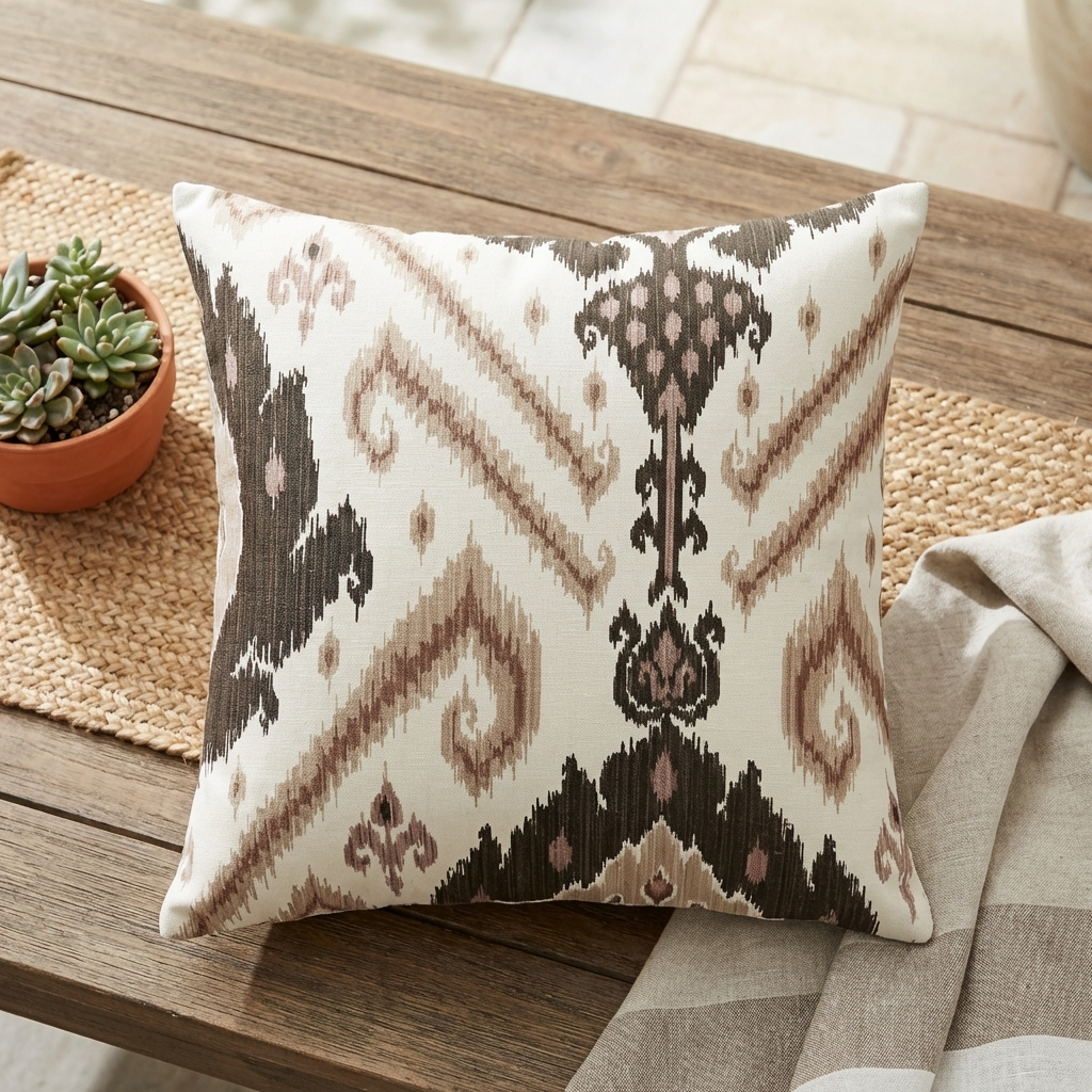 Amare Dream Brown Ikat Luxury Outdoor/Indoor Throw Pillow-0