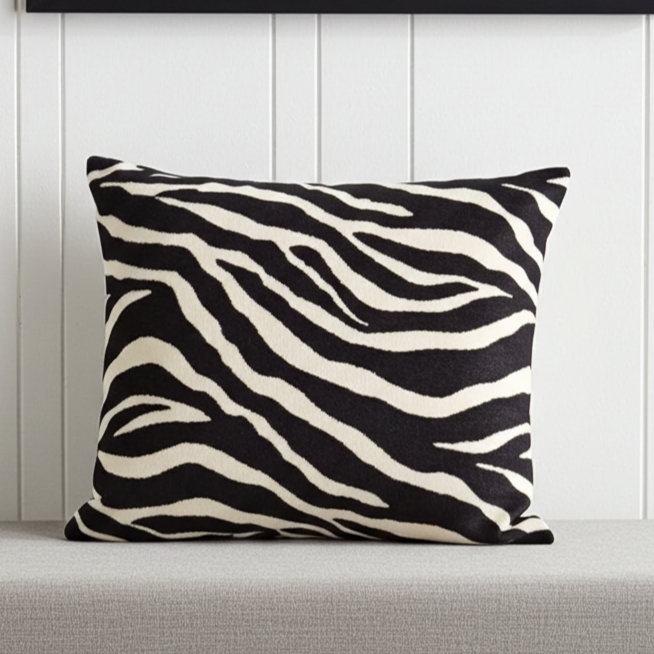 Raven Palm Black Geometric Luxury Outdoor/Indoor Throw Pillow-0