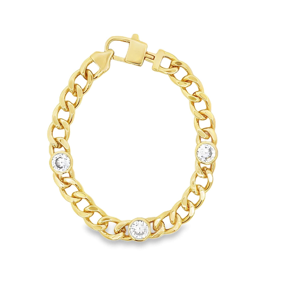 Triple CZ Gemstone Cuban Link Bracelet (H279/I130A)-0